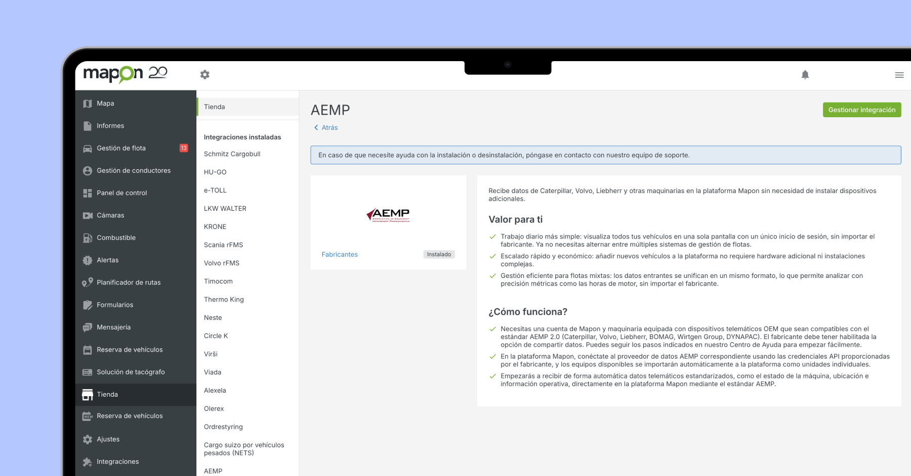 ¿Sabías que Mapon tiene integración AEMP?