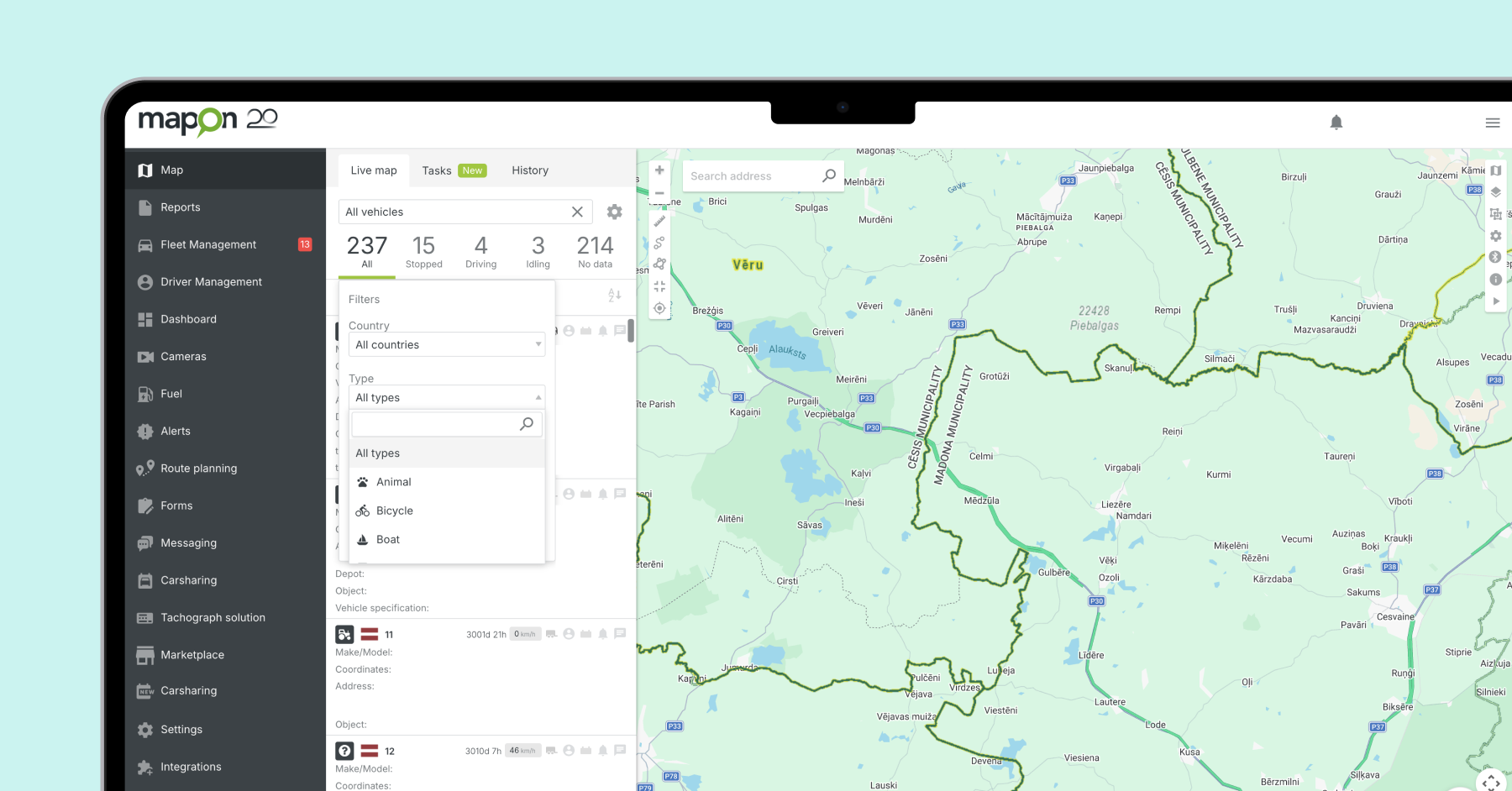 Updated filtering by type in the Map