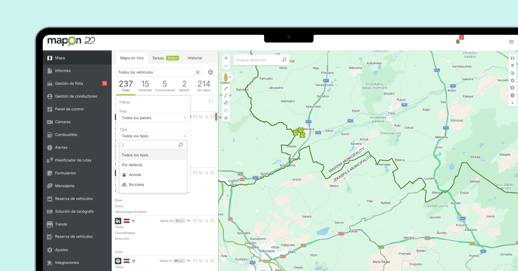 Filtros por tipo mejorados en el mapa
