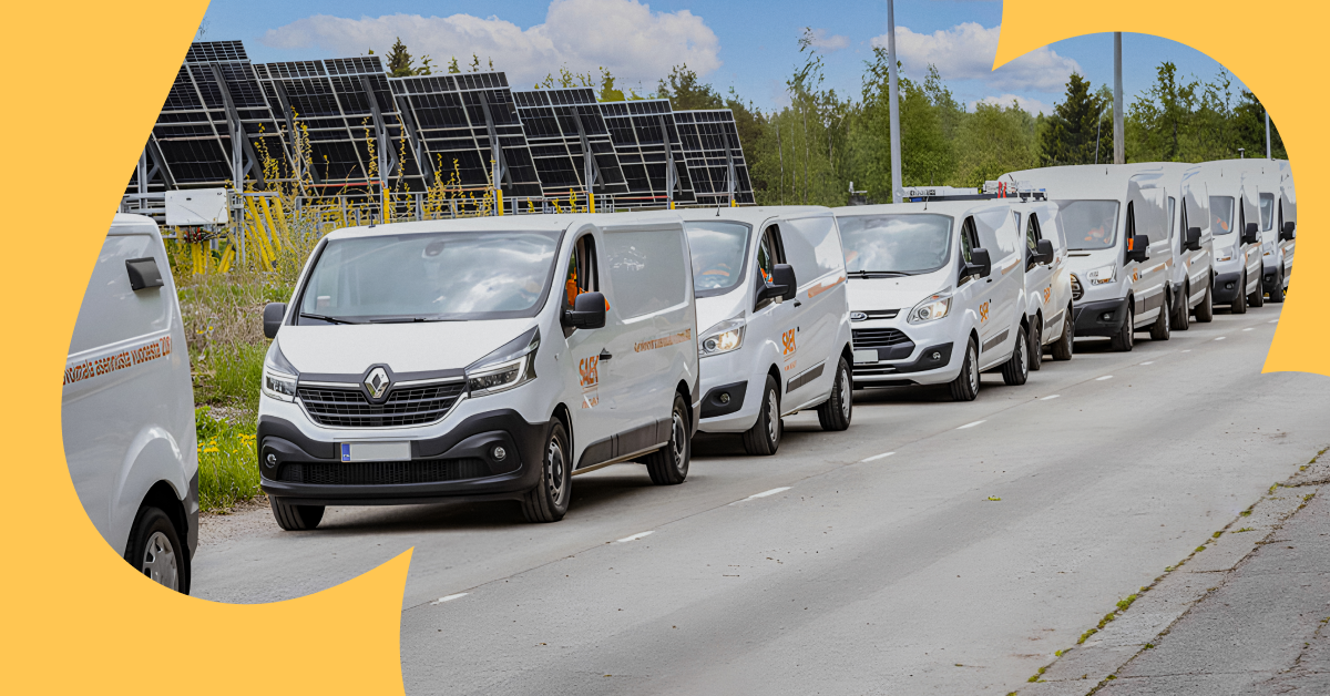 A row of white service vans belonding to SAEK, a Mapon client.