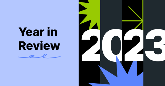 2023 and year in review placed around colourful graphics.