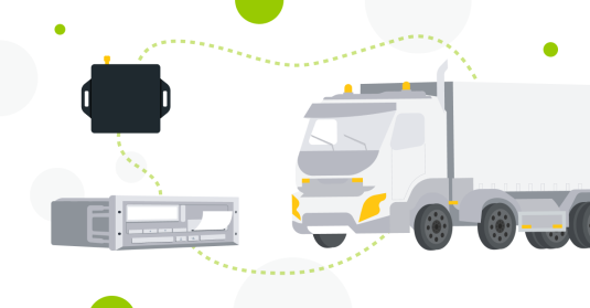 A connection between a Mapon Expert device, a digital tachograph and a long haul truck.