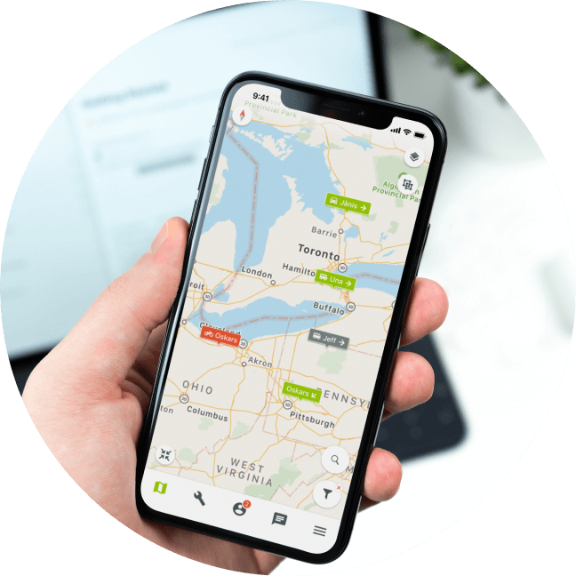 Sähköinen ajopäiväkirja Mapon-sovelluksessa puhelimen näytöllä