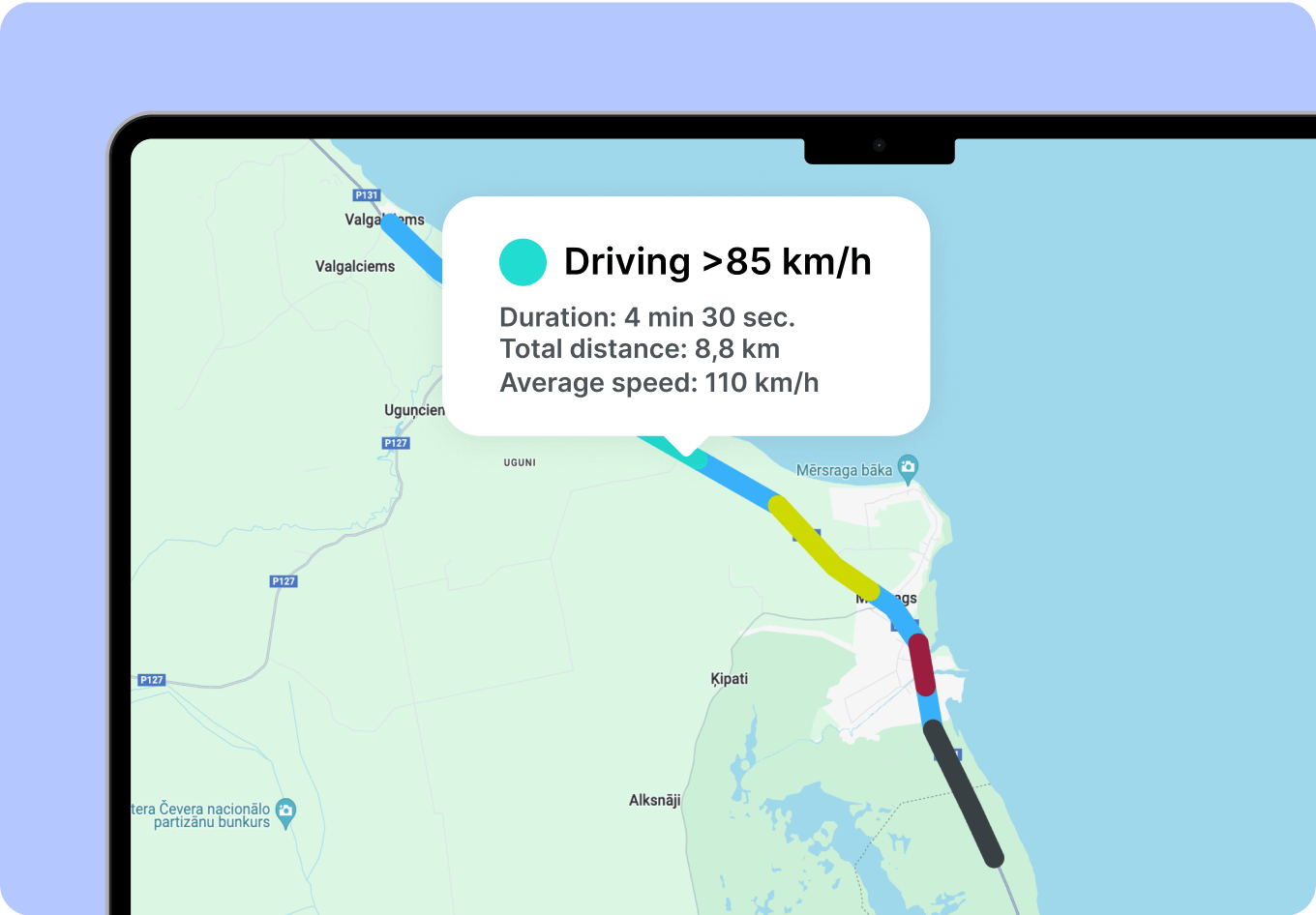 En skärmdump av en karta som visar identifierade fall av eco hastighet.