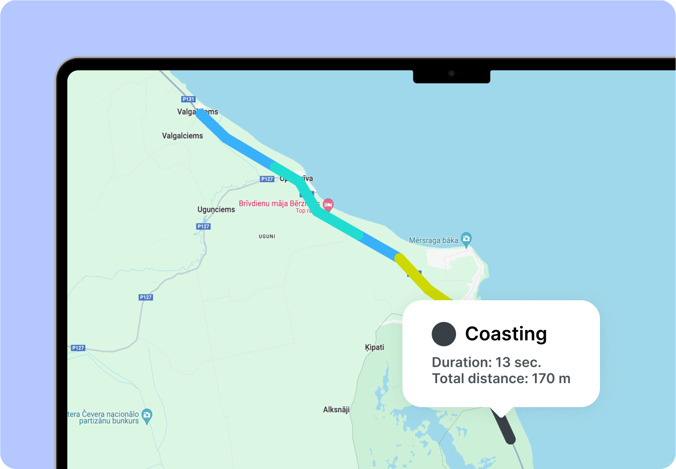 En skärmdump av en karta som visar identifierade fall av rullning.