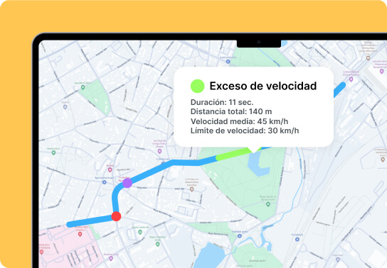 Captura de pantalla de un mapa que muestra los casos identificados de exceso de velocidad.
