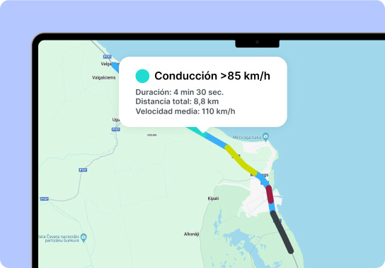 Captura de pantalla de un mapa que muestra los casos identificados de conducción a velocidad ECO.