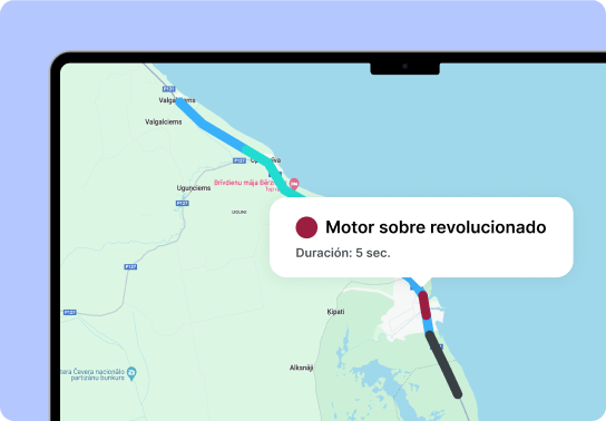 Captura de pantalla de un mapa que muestra los casos identificados de velocidad del motor ecológica.