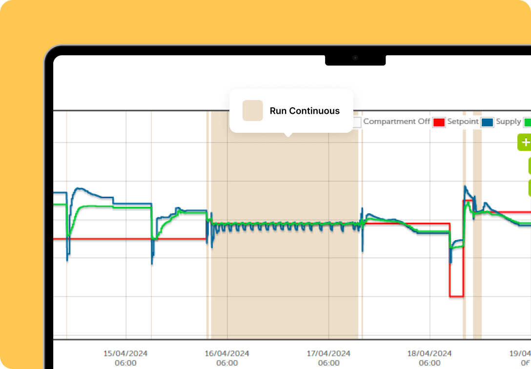 A screenshot from the Mapon platform demonstrating the chosen operating mode in cold chain monitoring.