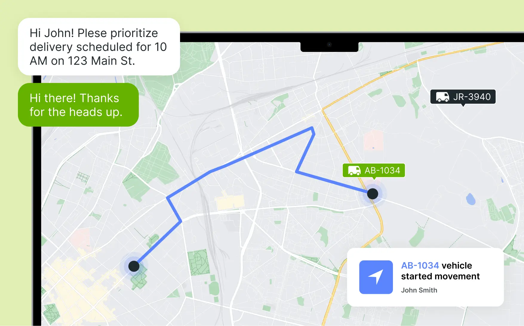 Онлайн-карта GPS на платформе Mapon с местоположением транспортного средства доставки и инструкциями по доставке в реальном времени.