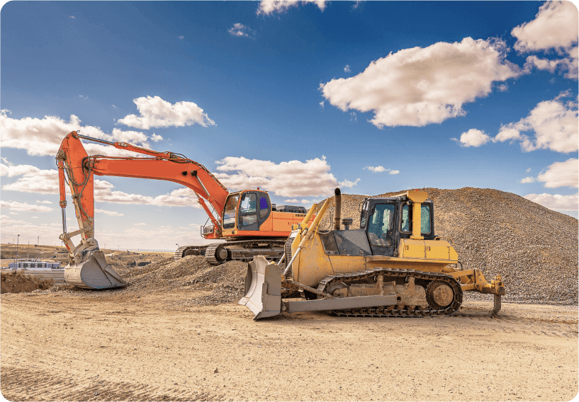 A photo of a large yellow excavator working in a field, capturing the work area with fleet camera systems.