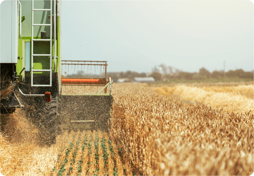 A photo of a harvester equipped with fleet camera systems and working in a field.