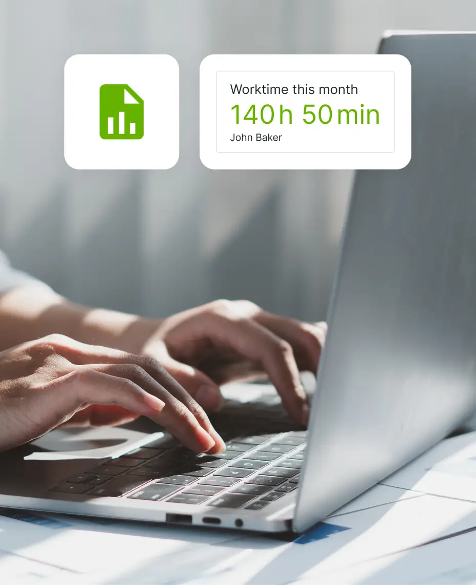 Skaitmeninė ataskaita, rodanti mėnesinį transporto parko darbuotojo darbo laiką – automatizuotas laiko stebėjimas darbo užmokesčio ir našumo skaičiavimams