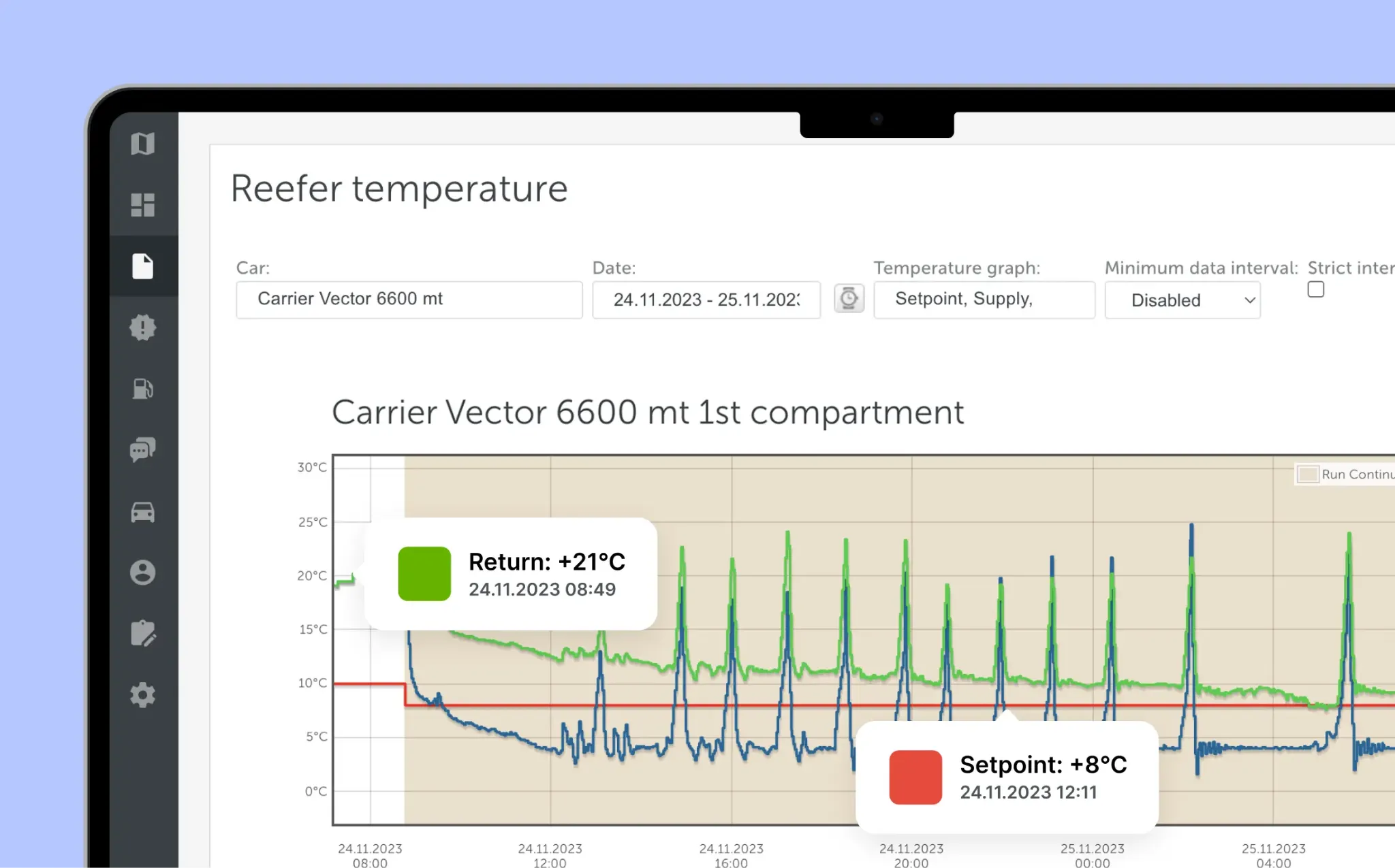 Refrižeratoru temperatūras redzamas Mapon platformā.
