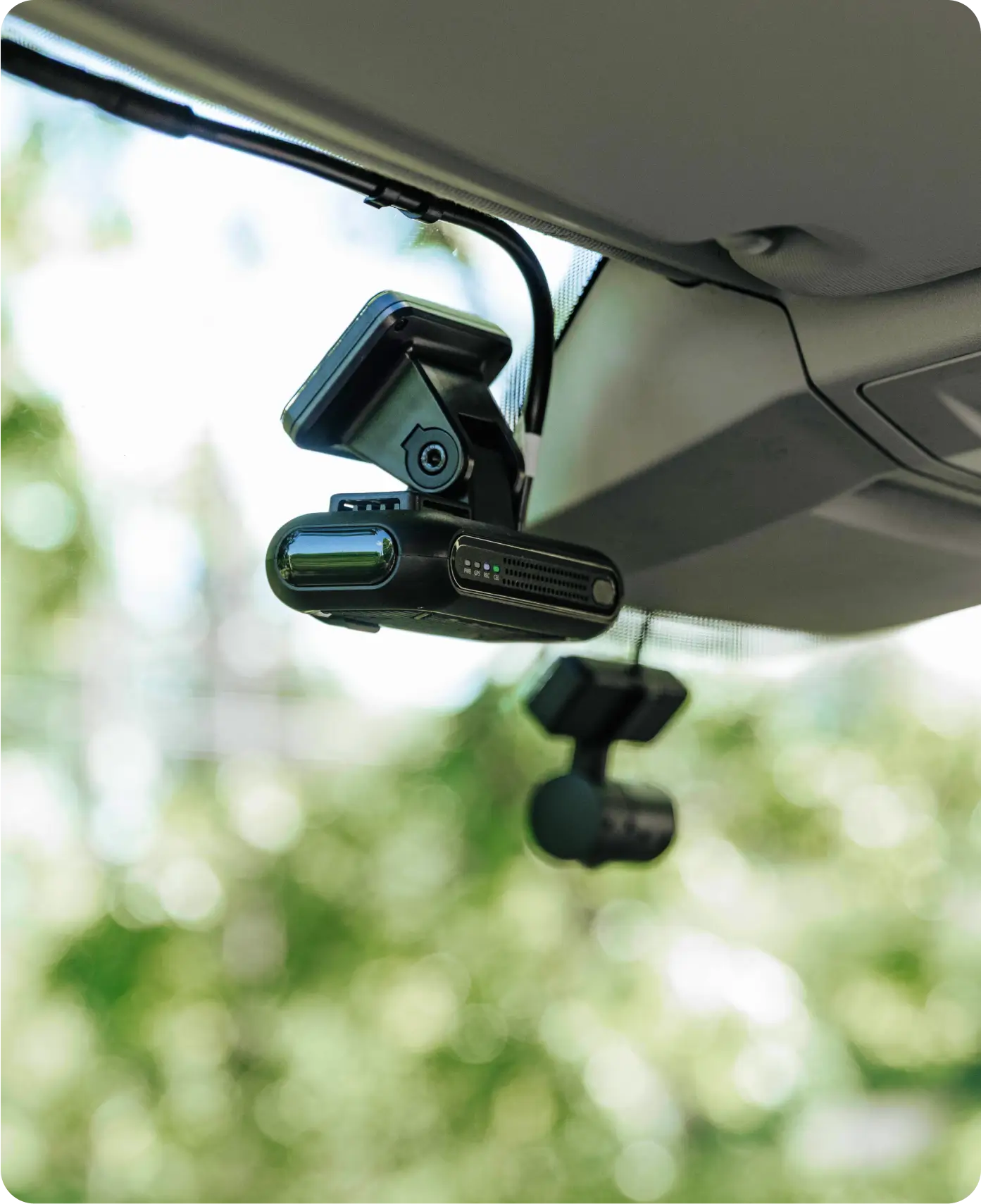 A fleet dash-cam set up in a vehicle.