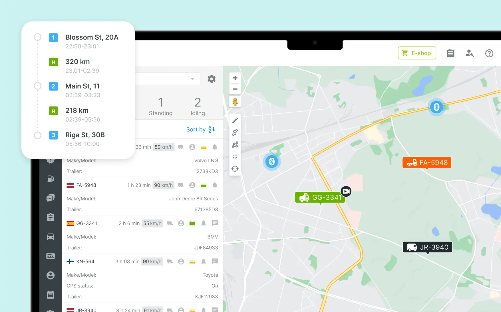Mapons dashboard visar en GPS-karta i realtid för att följa sopbilarnas rörelser.