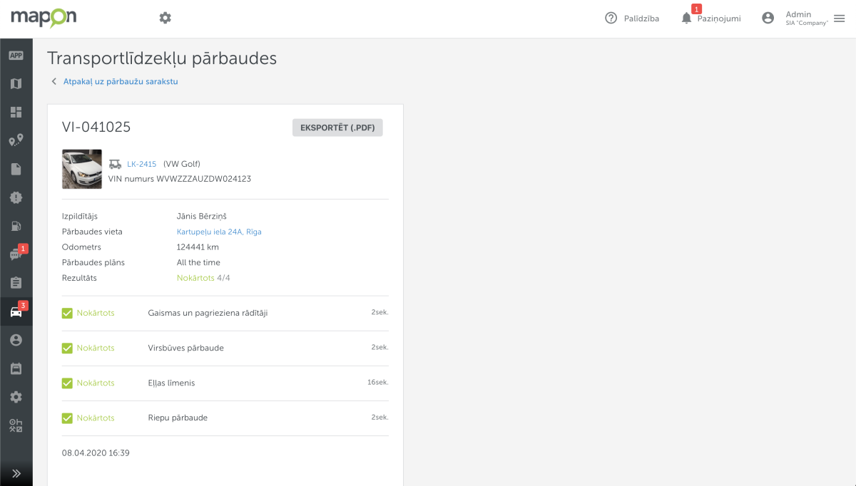 Mapon transportlīdzekļu pārbaudes