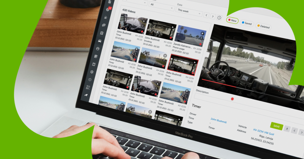 Mapon platformas sadaļa “Kameru notikumi” ar videoierakstu sarakstu.