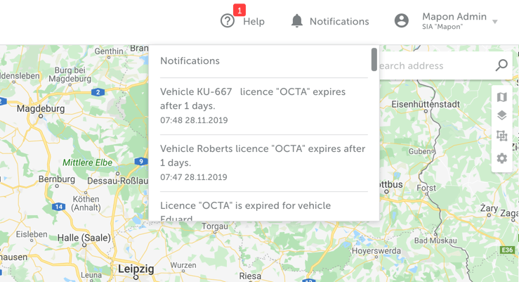 Mapon sistēmas paziņojumi