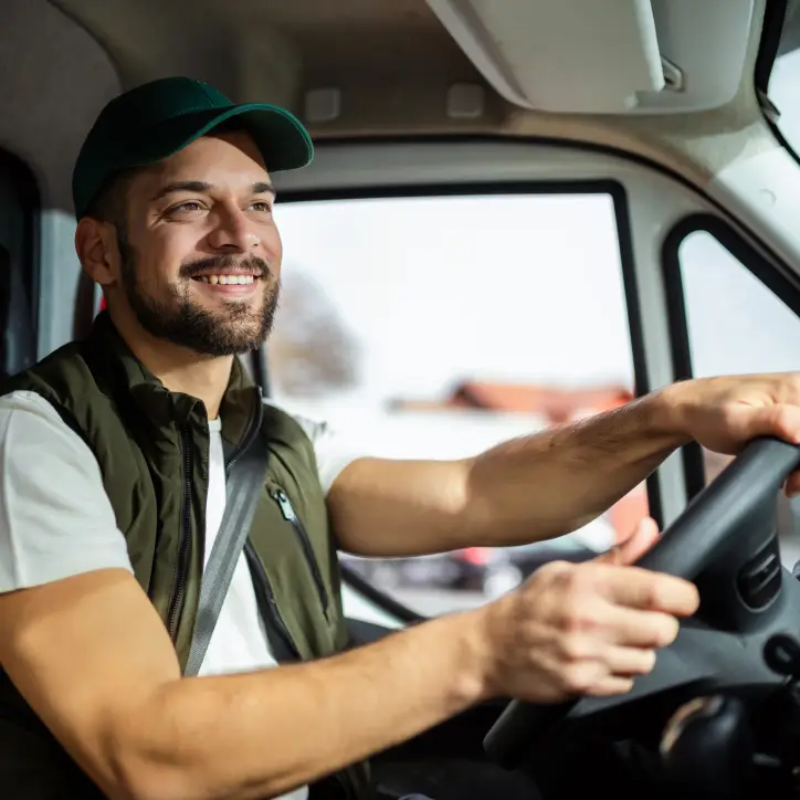 Conductor sobrio y seguro al volante después de una verificación exitosa del alcoholímetro.