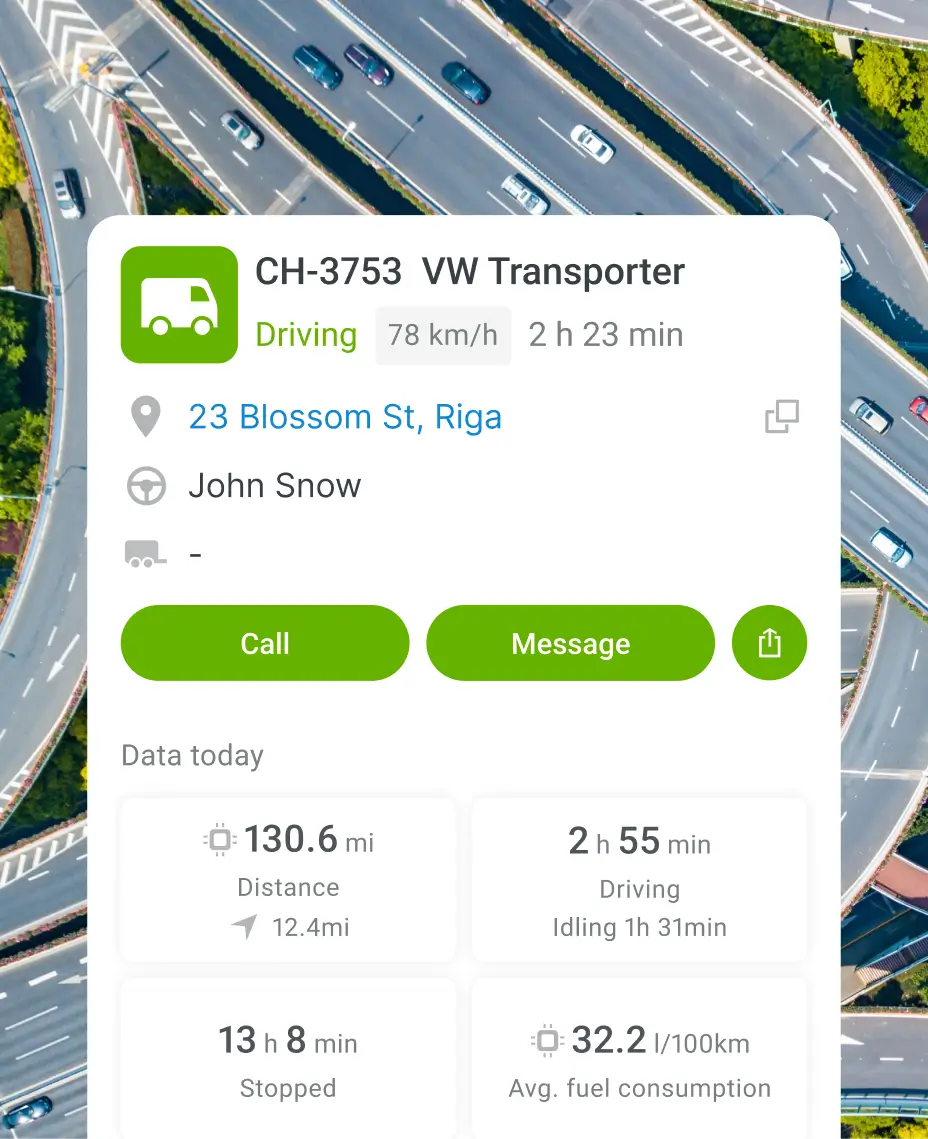 Автомобиль автопарка оснащён системой отслеживания Mapon Manager