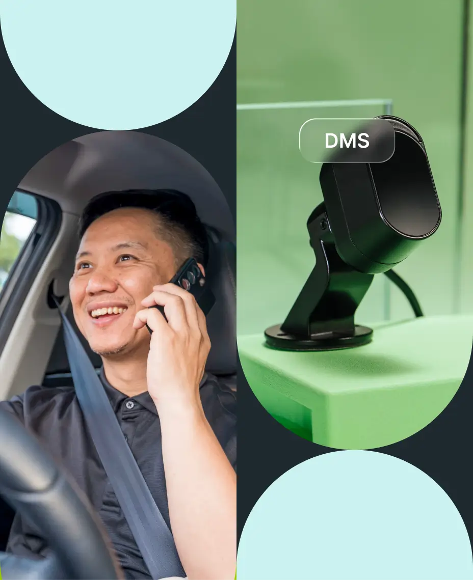 Inåtriktad DMS-kamera i hytten som upptäcker riskfyllt beteende med hjälp av AI.