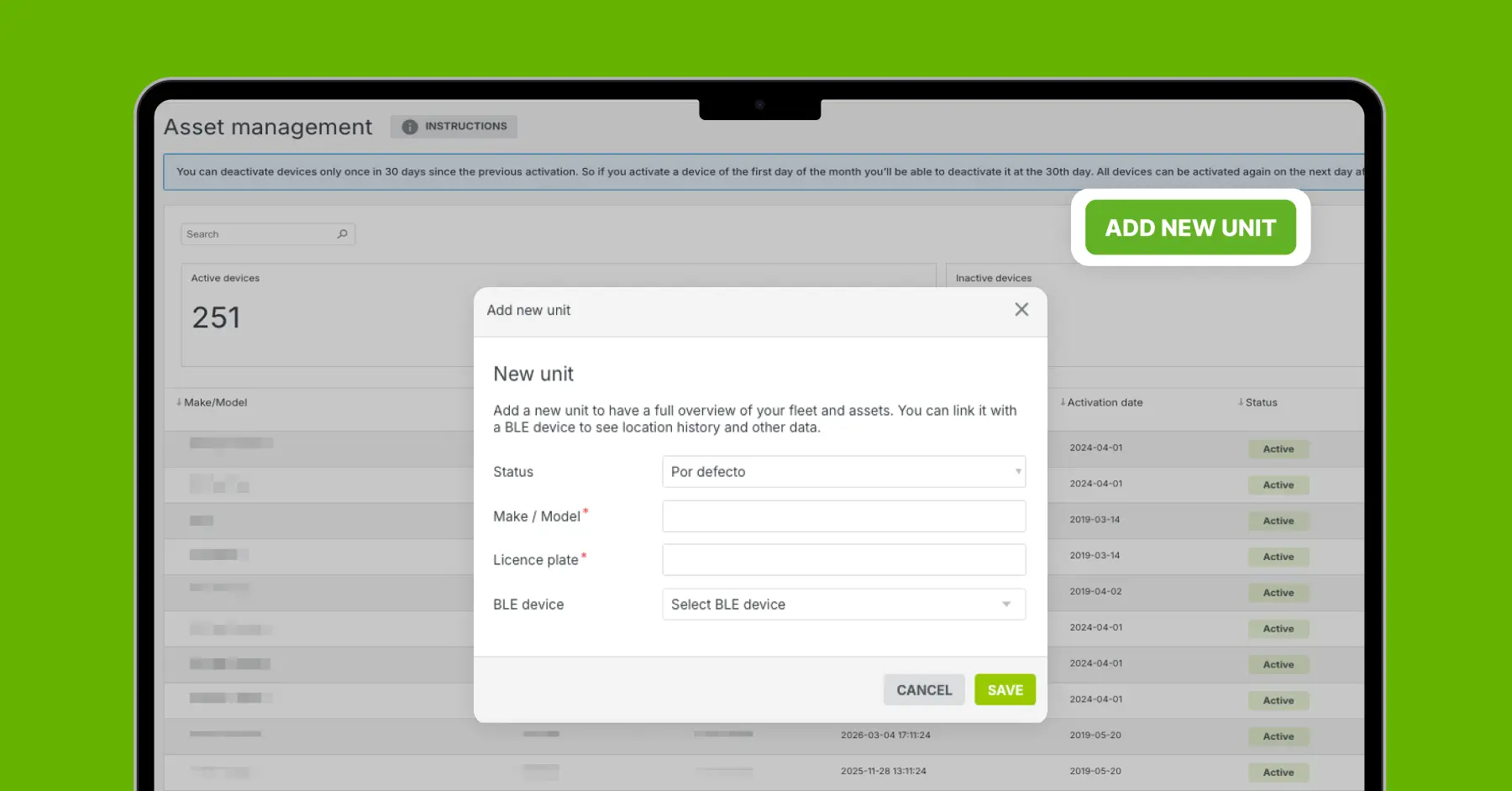 Add virtual devices in the Mapon platform under the asset management section.