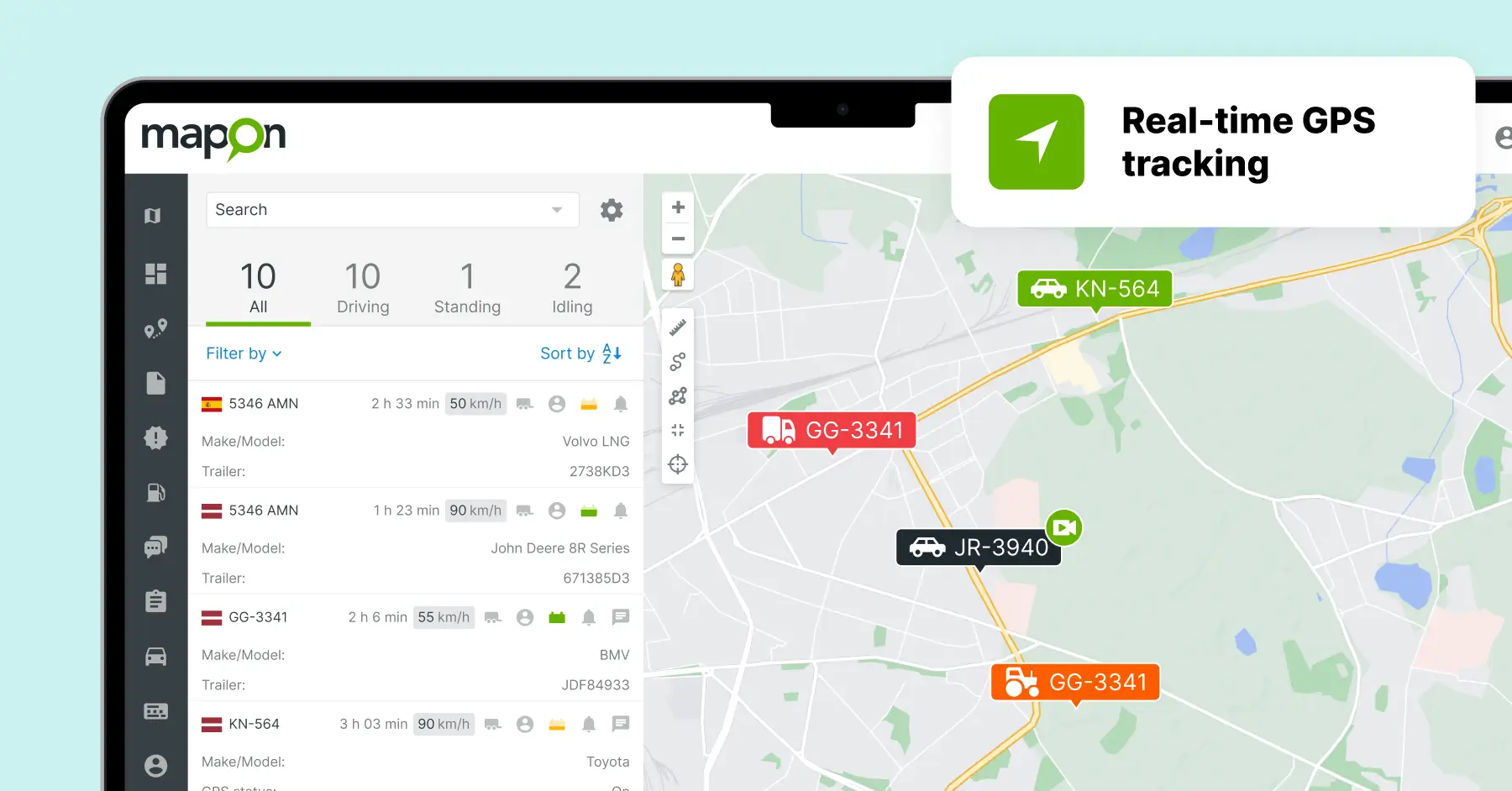 Mapon-plattformen med GPS-spårningssektionen