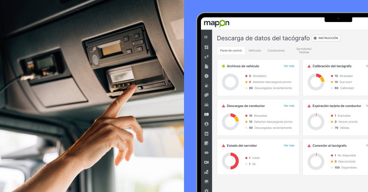 Vista de la plataforma Mapon para la solución de descarga remota de datos del tacógrafo.
