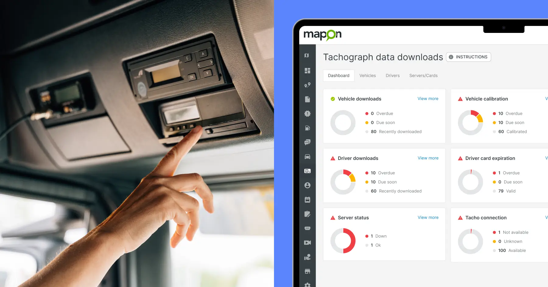 Mapon-platformvisning for fjernoverførsel af tachografdata-løsning