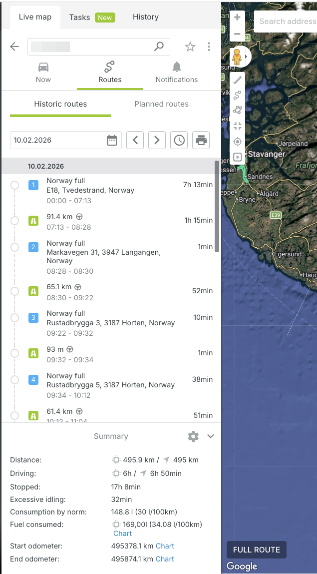Mapon maršrutų istorija, rodanti praeities važiavimus