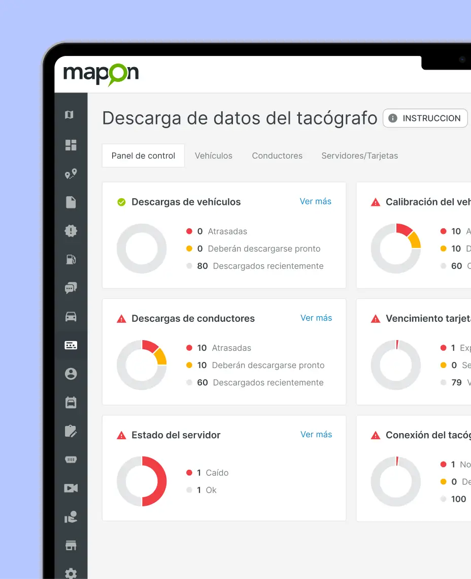 La plataforma de Mapon abierta en la solución de descarga remota de tacógrafos.